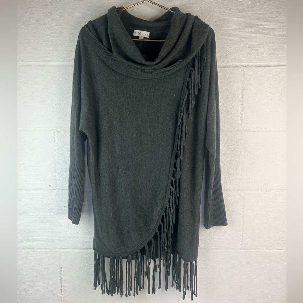 Birch NY Gray Fringe Sweater, Medium